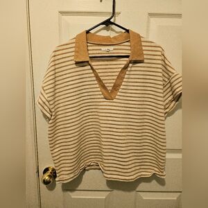 Maurices Tan and Cream Striped Button Down Shirt